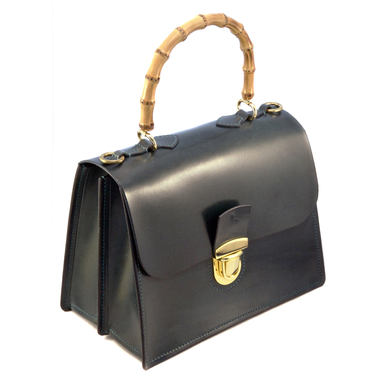 leather handbag with bamboo handle